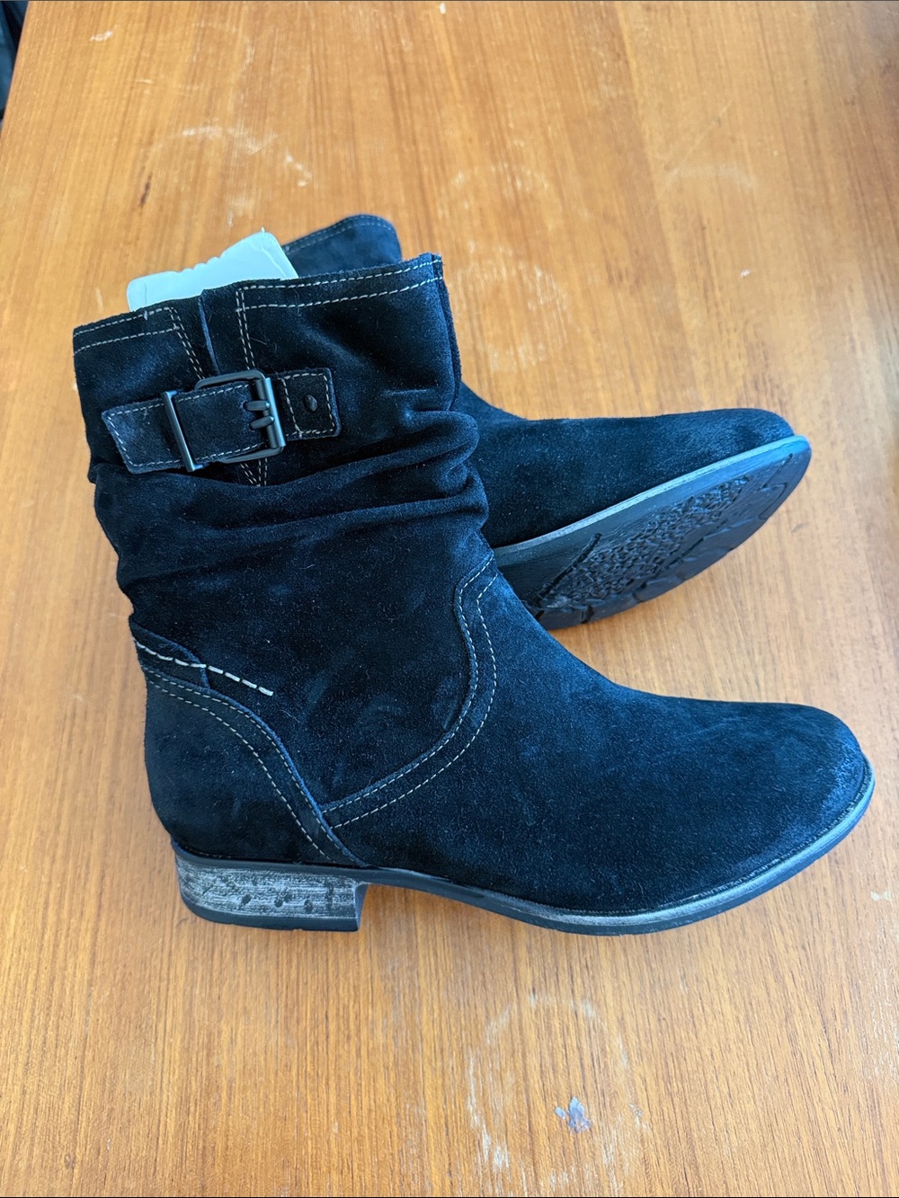 Earth Relief Pop Beaufort Wide Black Suede Women's Ankle Boots with Buckle